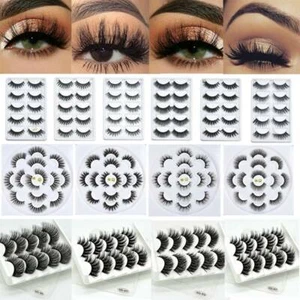 5/10Pairs 3D Mink Fake Eyelashes Long Thick Natural False Eye Lashes Set Makeup - Picture 1 of 16
