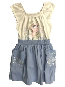 Disney Frozen Girls White & Blue Chambray Elsa Dress Medium (7/8) - Picture 1 of 1