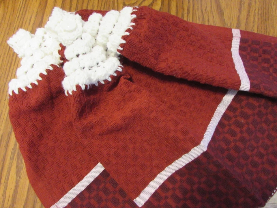 2 подвесных кухонных полотенца бордовые комплект крючком топы ручной работы красные - Изображение 1 из 4