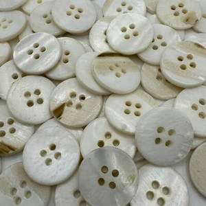 Last Lot 110 Cream/White Freshwater Shell Flat Button w/Rim 18mm 11/16" 4hole - Picture 1 of 3