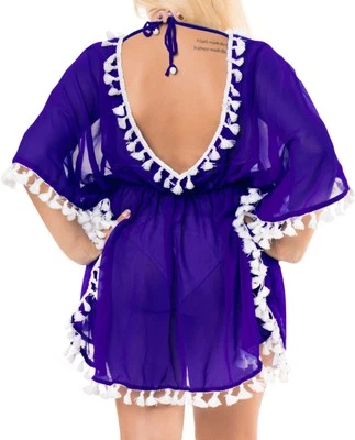 LA LEELA Cover Ups Swimwear Women Blouse Sheer Bathing Suit US 8-16W Blue_B70 - Image 1 of 3