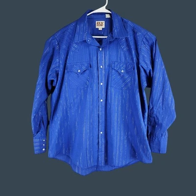 Camisa occidental de manga larga azul/plateada a rayas brillantes Ely Cattleman XL para hombre Foto 1 de 4