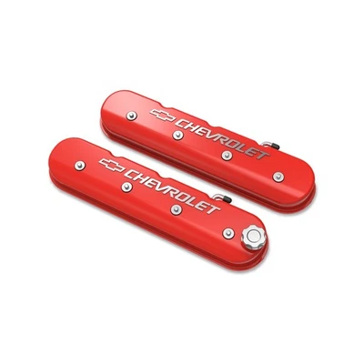 Высокая крышка клапана 241-404 LS с логотипом галстука-бабочки/Chevrolet — глянцевая красная обработанная - Изображение 1 из 4