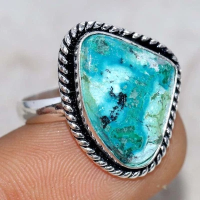 Anillo enchapado en plata 925 crisocola EE. UU. 8 joyas únicas GW Foto 1 de 3