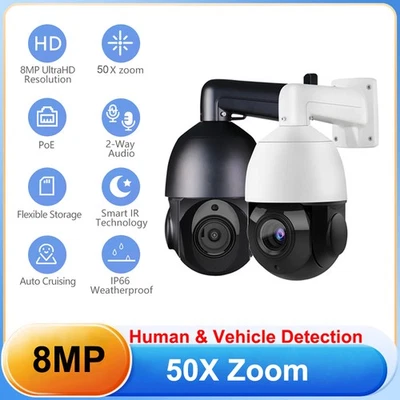 8MP 50x Zoom Human & Vehicle Detection POE IP PTZ Camera 2-Way Audio Outdoor - Image 1 of 4