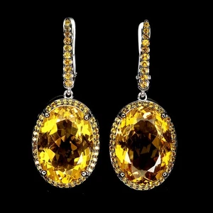 925 Sterling Silver Earrings Oval Citrine 18x13mm Natural Gemstone Jewelry - Picture 1 of 13