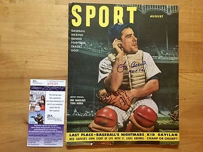 Revista deportiva firmada por Yogi Berra 1951 inscrita corte 72 Yankees certificado de autenticidad JSA Foto 1 de 2