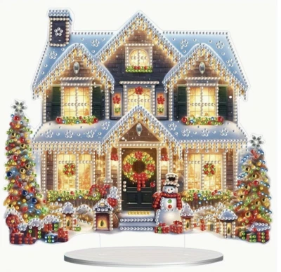 5D DIY Festive Christmas House Acrylic Tabletop Diamond Art Kit 21.5cm x 23.5cm - Image 1 of 4