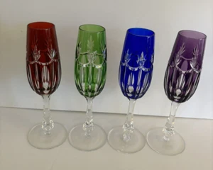Ajka Rene ~ Cut to Clear Crystal ~ Champagne Flutes 9.25" ~ Set of 4 - Picture 1 of 6