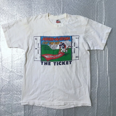 Vintage Auburn Tigers vs Alabama Roll Tide 1989 Iron Bowl Ticket T-Shirt | Sz L Cover