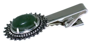 2 1/4 INCH 16x12 OVAL CANADIAN JADE SILVER COLOR KING TIE CLIP BAR EPTT51/32025 - Picture 1 of 2