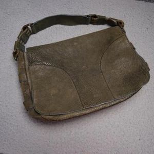 Theory Leather Bag Purse Olive Green Snakeskin Foldover Top Handle Handbag - Picture 1 of 15