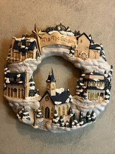 VTG Ceramic Mold Wreath "Tis the Season" Village Scene Snow Trees Star 15" Read - Picture 1 of 11