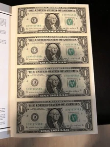 $1 1985 Beautiful 4 NOTE UNCUT SHEET Cleveland FRB DB BLOCK Superior Condition - Picture 1 of 2