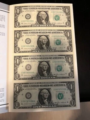 $1 1985 Beautiful 4 NOTE UNCUT SHEET Cleveland FRB DB BLOCK Superior Condition - Image 1 of 2