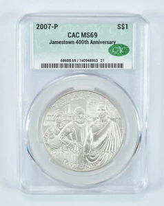 2007-P Jamestown Commemorative Silver Dollar MS69 CAC - Picture 1 of 5