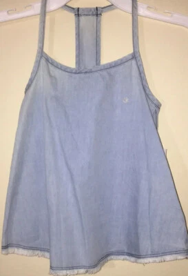 Calvin Klein Toddler Girls Sz 5 Denim Top Frayed Hem Blouse Logo Blue New - Image 1 of 2