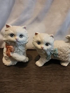 Vintage Homco Paar Katzen Kätzchen #1428 weiß Porzellan 80er Jahre Figuren Set - Bild 1 von 8