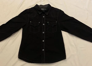 JACK Boys Youth Size MED Western Rodeo Button Down Collared Embroidered Black  - Picture 1 of 13
