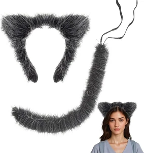 Gray Cat Wolf Fox Animal Furry Ears & Tail Therian Cosplay Dress-Up NEW - Picture 1 of 3