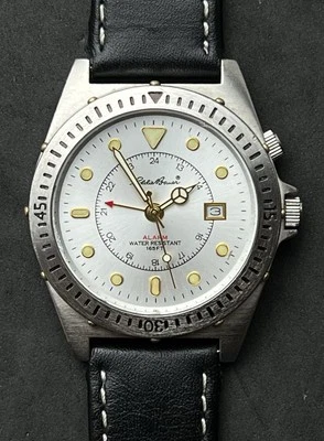 Винтажные новые мужские кварцевые часы 1990 EDDIE BAUER будильник дата 42 мм серебристый корпус циферблат - Изображение 1 из 4