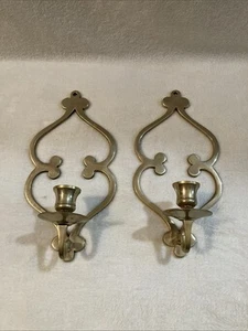 Vintage Pair of Solid Brass Wall Sconces Candle Holders Made in India - Picture 1 of 9