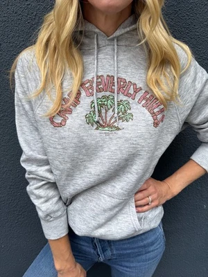 1970s VINTAGE 70s CAMP BEVERLY HILLS GRAY HOODED SWEATSHIRT SZ S HOODIE T-SHIRT - Image 1 of 4