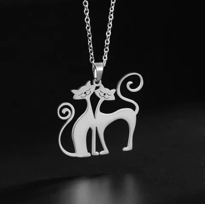 Lindo collar Loving Cat plata pulida acero inoxidable damas niñas joyas Foto 1 de 4