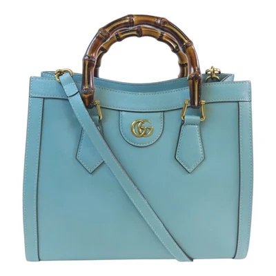 GUCCI GG GHW Diana Small Tote Bag Handbag Shoulder Bag 660195 Calfskin Blue - Image 1 of 4