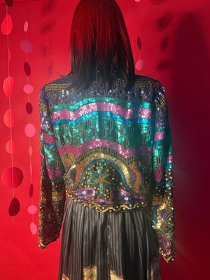 Vintage Laurence Kazar Silk Sequin Blazer – 1980s Art Deco Party Jacket - Image 1 of 4