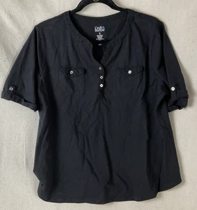 Croft & Barrow Black 1/4 Button up Blouse Size XL lace edging womens - Picture 1 of 3