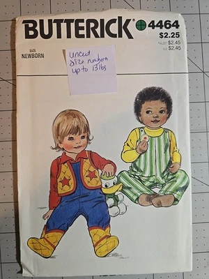 Butterick 4464 Infant Vest Overalls & Booties Sz. Newborn Up To 13 UC FF Vintage - Image 1 of 2