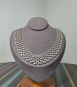 Vintage NAPIER Basket Weave Silver Tone Choker Costume Necklace Retro 42 cm - Picture 1 of 20