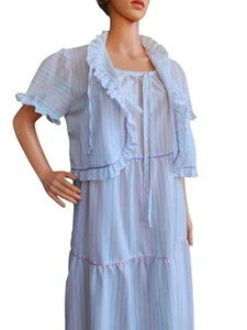 Vtg Brandywine 2-Piece Set Striped Tiered Maxi Prairie Dress & Bolero Jacket M - Picture 1 of 24