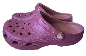 Crocs Womens Classic Pink Iridescent Glitter Clogs Size 9 Mens 7 Comfort Nurse - Picture 1 of 12