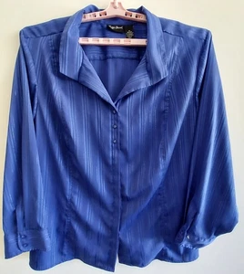 MAGGIE BARNES 4X Womens Blue Button-down Blouse w/Lurex - Picture 1 of 10