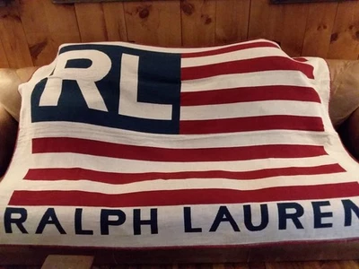 Manta Ralph Lauren 100% algodón tejido diseño bandera 54 x 72 de colección hecha en EE. UU. Foto 1 de 4