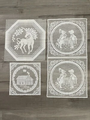 Lote De 4 Paneles De Tela De Encaje Country Vintage Cuadrados Unicornio, Casa, Niño/Niña Foto 1 de 4