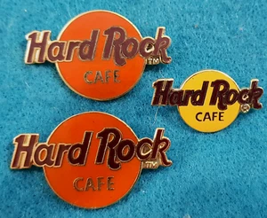STAFF NO NAME LOCATION ORANGE LOGO 2 VARIATIONS + MINI Hard Rock Cafe 3 PIN LOT - Picture 1 of 2