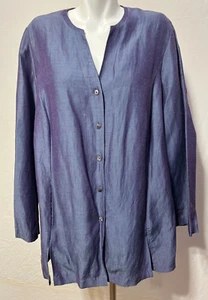 Valerie Stevens Damen 16 W Leinen Seide Mischung Cardigan Top Bluse Knopfleiste - Bild 1 von 5