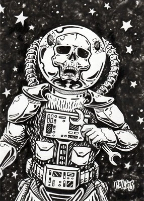 Esqueleto Astronauta Calavera Espacio Extraterrestre Fino Arte de Pared Impresión Bryan Collins FIRMADO Foto 1 de 4