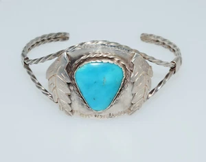 Brazalete de Colección Plata Esterlina Navajo Turquesa Alambre Torcido - Imagen 1 de 9