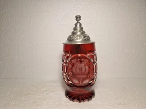 ANTIQUE  STEIN  HAND  CUT  RUBY  RED  CRYSTAL  FLOWER  1890s - Picture 1 of 18