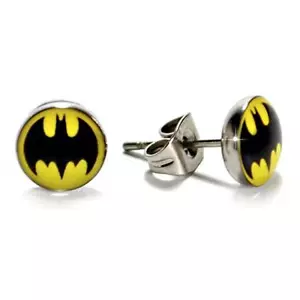 STAINLESS STEEL POST EARRINGS BATMAN 8mm Bat Signal Comic Pair Stud Super Hero - Picture 1 of 4