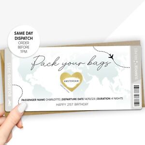 Personalised Boarding Pass Scratch Card Birthday Surprise Reveal Holiday Voucher