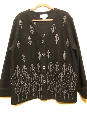 Chaqueta David Dart Boxy Lana Hervida Negra con Hojas Bordadas Grises Talla Med Foto 1 de 4