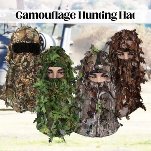 3D Maple Leaf Style Camouflage Face Mask Unisex Camping Hunting Cap Equipment - Picture 1 of 15