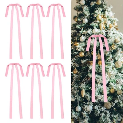 6 Pcs Pre-Tied Bows Satin Ribbon Bows 23.5x15.5" Twist Ties Gift Bows Pink - Image 1 of 4
