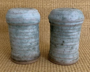 Peter's Pottery Large Shaker Set Jade Glaze Marked and Hand Signed "Peter '07" - Picture 1 of 14