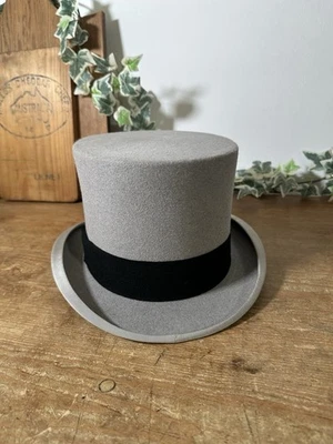 Vintage Christys London Men’s Top Hat Ascot Grey With Black Ribbon & Box - Image 1 of 4